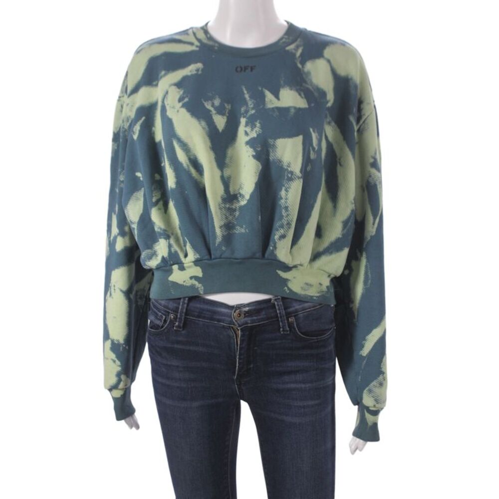 Off White Women Pullover Batik Blue 100% Cotton Crew Neck Long Sleeve Size 42